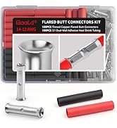 BAALA 100 PCS 14-12 Gauge Flared Barrel Butt Connectors Crimp Butt Splice Connector Kit Tinned Co...