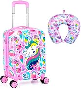 Magical Pink Unicorn Girls Suitcase 2PC Set: Airline-Approved Kids Carry on Luggage with 360° Spi...