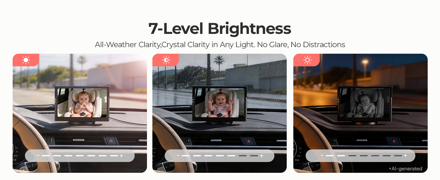 Car baby monitor with adjustable brightness for day and night viewing comfort