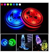 2 PCS LED Car Cup Holder Lights,USB Charging Car Coasters with 7 Colors Luminescent Light Cup Pad...