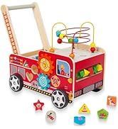 Wooden Baby Walker with Bead Maze for 1 Year Old and up, Wood Push Toy for 12 Month, Toddle Cart ...