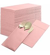 50-Pack Disposable Linen-Feel Dinner Napkins with Built-in Flatware Pocket, PINK Prefolded Cloth ...