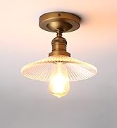 Vintage Close to Ceiling Light with Funnel Ribbed Clear Glass Shade