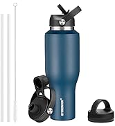 HYDROWION Water Bottles with Straw, 40oz Insulated Water Bottle fit in Car Cup Holder, Black Wate...