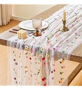 Wracra Embroidery Cheesecloth Table Runner, Daisy White Table Decor | Embroidery Daisy Gauze Desi...