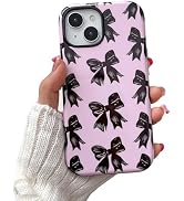 QLTYPRI Case for iPhone 13/14, Aesthetic Black Ribbon Bow Phone Case for Girls Women, Protective ...