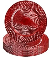 Frcctre 12 Pack Red Charger Plates, 13 Inch Decorative Diamond Pattern Round Plastic Charger Dinn...