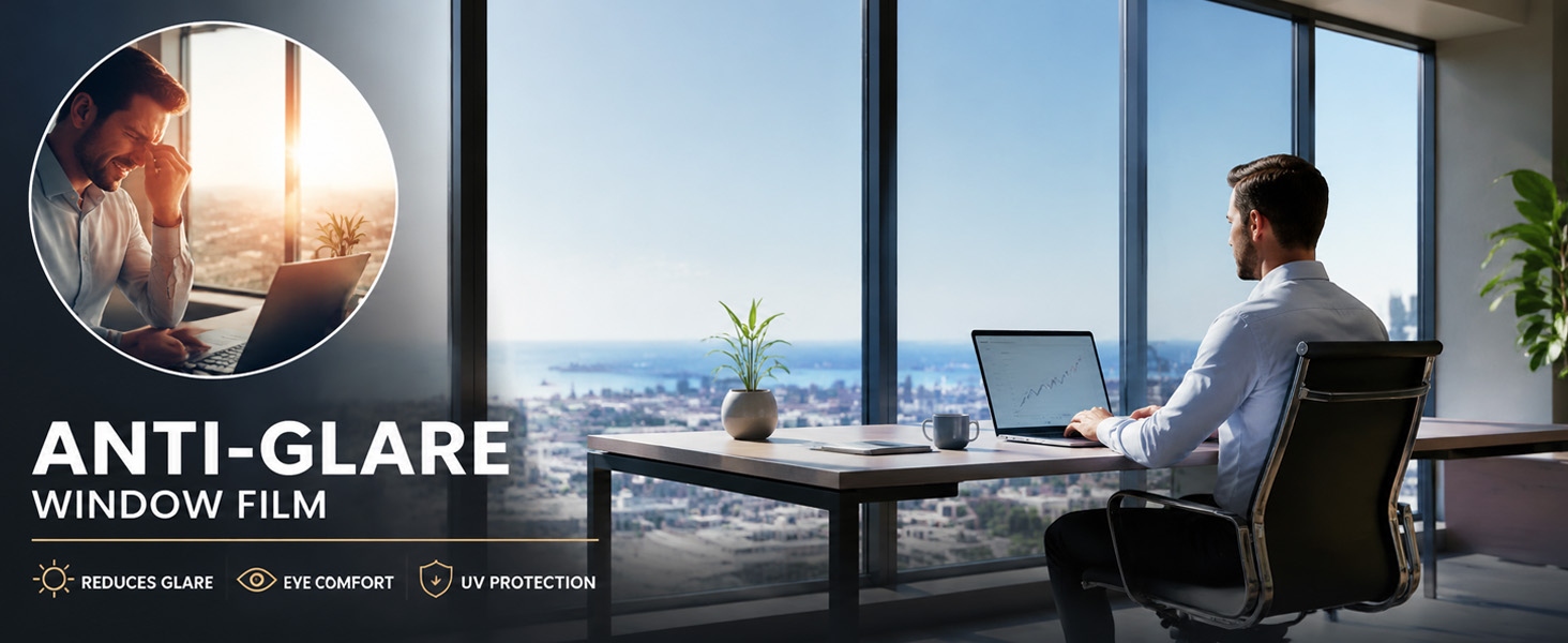 A man working near an anti glare window privacy film one way