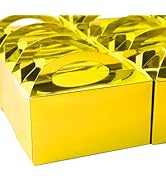 TIMESEEK 30-Pack Metallic Gold Gable Treat Boxes with Handles, 6" Pop-Up Party Favor Gift Boxes f...