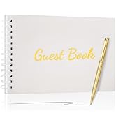 WEMATE Guest Book for Wedding, Simply Elegant Leather Memorial Guestbook with 1 Ballpoint Pen, We...