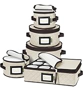 BALEINE China Storage Containers, Sturdy Quilted Wine Glass Storage, Plate Organizer with Carry H...
