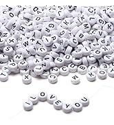 LAIDANLA 1500PCS Acrylic Letter Beads Alphabet Black Letters White Round Bead 7×4mm for Jewelry B...