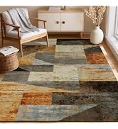Mugorn Modern Geometric Living Room Rug, Soft Washable 5x7 Area Rug | Distressed Multi Aesthetic ...