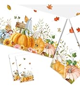 Xjoviative 2 Pcs Fall Thanksgiving Tablecloth Disposable 54x108 Inch, Pumpkin Maple Leaf Wreath P...