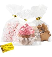 Cidenbio 100 PCS Cellophane Treat Bags, Koudindg 5x7 In Clear Cellophane Gift Bags with Twist Tie...