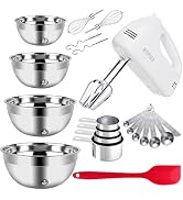 WEPSEN 5-Speed Electric Hand Mixer, 4 Large Mixing Bowls Set, Handheld Mixers with Whisks Beater,...