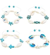 SUPERFINDINGS 4 Styles Natural Shell Bracelets 4Pcs Beach Seashell Bracelet Hand Woven Adjustable...