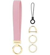 WEESMILE Leather Wristlet Keychain, Car Wrist Key Chain Bracelet with 2 Key Rings & D Ring, Cute ...