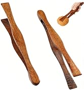 2 Pieces Wooden Toast Tongs 10.4" Reusable Bread Steak Kitchen Clamp Serving Tool Natural Wood Co...