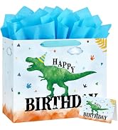 Yusenguan 16.5" Extra Large Dinosaur Happy Birthday Gift Bag Set with Greeting Card and Tissue Pa...