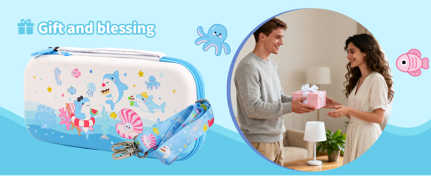 Cute Switch 2 Carrying Case, Switch2 Shark Travel Carry Case with Shoulder Strap