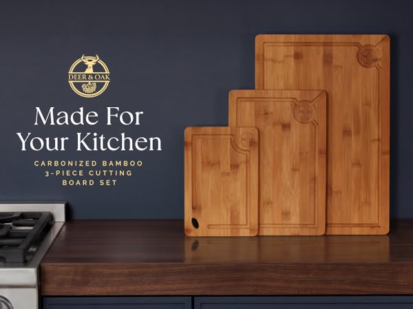 3pc Carbonized bamboo cutting board set