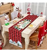 Christmas Table Runner, 13x72 Inch Xmas Snowman Santa Claus Red Black Buffalo Plaid Table Runners...