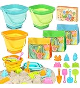 Dreamon Beach Toys for Kids 3-10, Collapsible Sand Toys Include 3 Pack Foldable Buckets with Mesh...