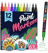 DAPAWIN Permanent Oil Based Paint Markers: Fine Point Oil Paint Pen, 12 Colors Fine Tip Waterproo...
