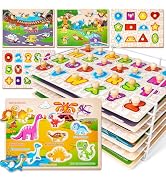 SYNARRY Wooden Puzzles for Toddlers 1-3, 6XSET Puzzles for Toddlers 2-4 with Rack, Learning Alpha...