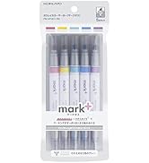 Kokuyo 2-Way Highlighter 5 Colors Set. Mark+ Gray Type Dual Way of Point Types, 5 Pack of Gold, G...