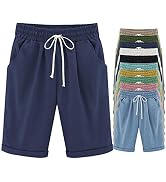 FABEILAI Women's Knee-Length Bermuda Casual Shorts with Elastic Waist Drawstring