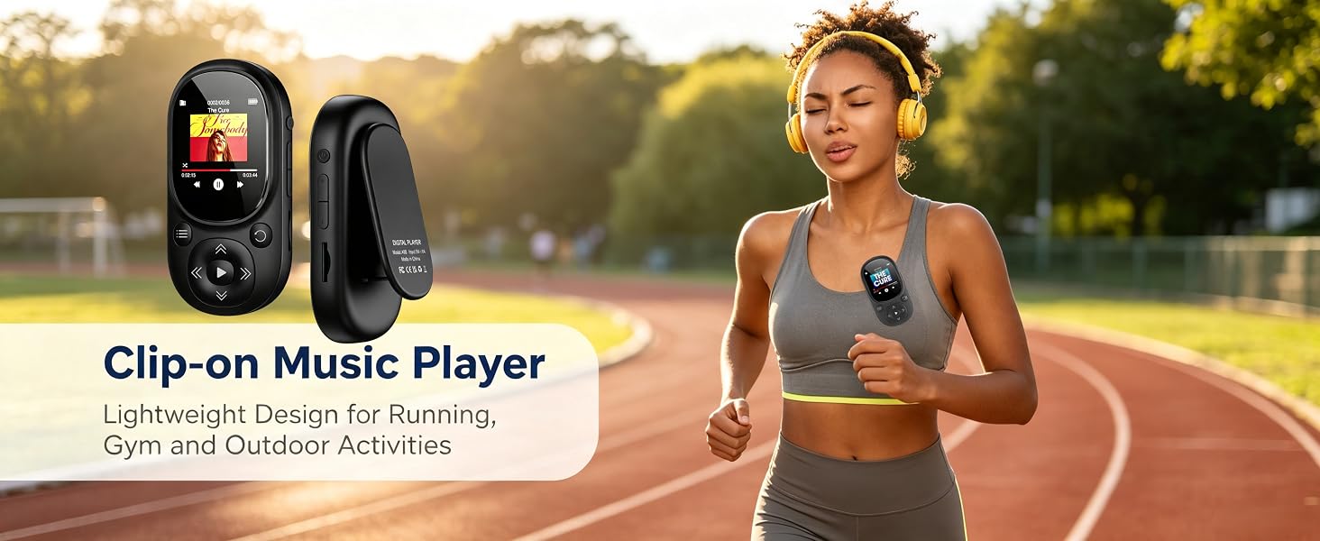 Clip-on MP3 player for running and gym workouts, lightweight portable sports digital audio player
