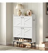 MAHANCRIS Shoe Storage Cabinet, Shoe Organizer with 2 Flip Drawers, Hidden Shoe Storage for Entry...