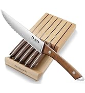 Huusk Steak Knives Set of 6 with Drawer Organizer-4.5 in Japanese Serrated Steak Knife Set with B...