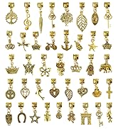 JIALEEY 40Pcs Antique Gold Dangle Charm Beads, Dangle Spacer Beads Bails Connector with Multistyl...