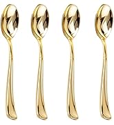Liacere 200 Pack Gold Plastic Spoons - 6.7 inch Heavy Duty Plastic Spoons - Heavyweight Gold Disp...
