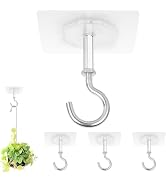 Adhesive Ceiling Hooks, 4 Pack 30lbs Super Heavy Duty for Hanging Plants, Command 3M Ceiling Hook...