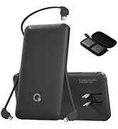 Brand Q Portable Charger with Built-in Cables and AC Wall Plug,Slim USB C Power Bank 10000mAh,Ext...
