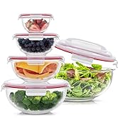 JoyJolt Kitchen Mixing Bowls. 5pc Glass Bowls with Lids Set – Neat Nesting Bowls. Large Mixing Bo...