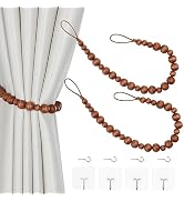 OCIOLI 2 Pieces Curtain Tieback Wood Bead Curtain Tiebacks Curtain Holdbacks for Wall Curtain Tie...