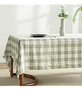 EVERLY 100% Yarn-Dyed Linen Rectangle Tablecloths 60x84Inches for Dining,Buffet Parties,Picnic,Ev...