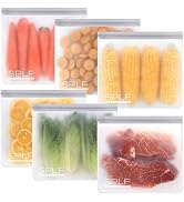 SPLF BPA FREE Reusable Storage Bags, 6 Pack Reusable Gallon Freezer Bags, Extra Thick Leakproof S...