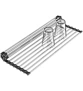 Yozxviu Roll Up Dish Drying Rack, 17" L x 11.8" W, Over The Sink Dish Drying Rack for Kitchen, Black