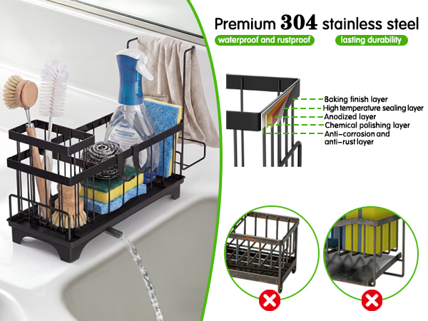 Kitchen Sink Organizer for Dish Sponge, Soap Dispenser Storage Accessories
