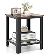 Giantex 2-Tier End Table, 16 Inch Small Side Table w/Mesh Storage Shelf, Industrial Telephone Tab...