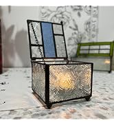 gugululu Vintage French Glass Embossed Jewelry Box, Dresser Desktop Jewel Organizer for Holding R...
