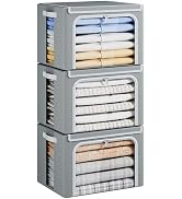 Yecaye Clothes Storage Bins with Metal Frame, 40L Foldable Clothing Storage Bins with Lid, Stacka...