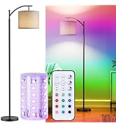 Battery Operated Floor Lamp, RGB Dimmable Cordless Standing Lamp with Remote Control for Living R...