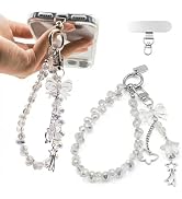 QIOFEARTH Crystal Beaded Phone Wrist Strap, Cute Cellphone Lanyard Chain, Bow Keychain Wristlet B...
